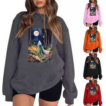 Женский повседневный свитер с круглым вырезом и длинными рукавами, топ с принтом на Хэллоуин, толстовка с длинными рукавами L красный