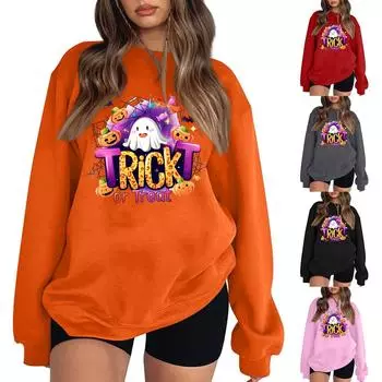 Женский повседневный свитер с круглым вырезом и длинными рукавами, топ с принтом на Хэллоуин, толстовка с длинными рукавами L чёрный