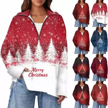 Женский повседневный свитер с полумолнией и лацканами со снежинками и разрезом сверху по бокам, модная одежда XXXL