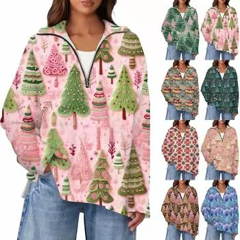 Женский повседневный свитер с полумолнией и лацканами со снежинками и разрезом сверху по бокам, модная одежда XXXL розовый