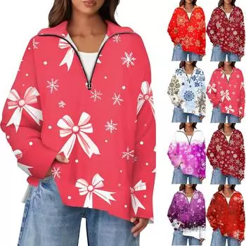 Женский повседневный свитер с полумолнией и лацканами со снежинками и разрезом сверху по бокам, модная одежда M фиолетовый