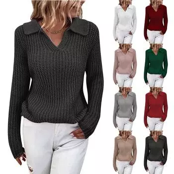 Женский повседневный свитер с V-образным вырезом и длинными рукавами L чёрный