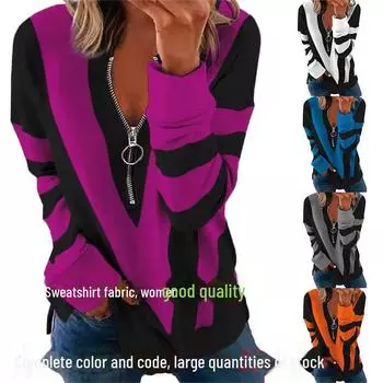 Женский повседневный свитер с V-образным вырезом и длинными рукавами на молнии Medium фиолетовый