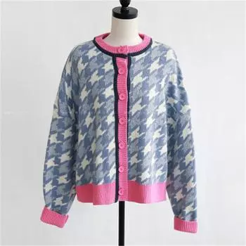 Женский повседневный свитер в корейском стиле, винтажные кардиганы с круглым вырезом, цветные вязаные кардиганы с длинными рукавами one size розовый