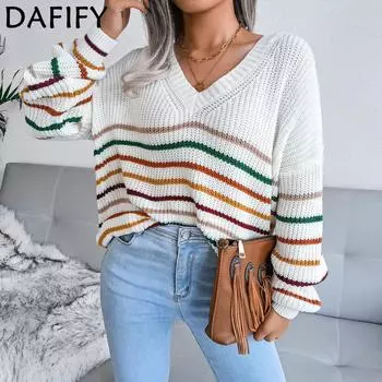 Женский повседневный свитер в радужную полоску S