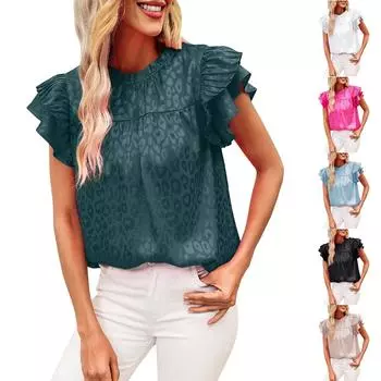 Женский повседневный свободный и универсальный топ с волнистым вырезом и рукавами с рюшами L бежевый