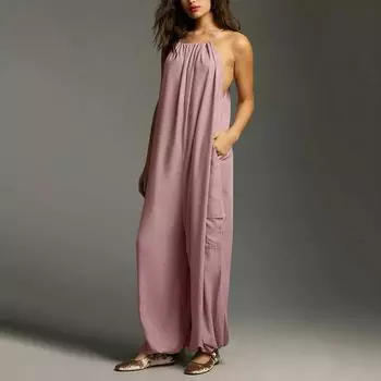 Женский повседневный свободный комбинезон с брюками-карго без рукавов, широкий брючный комбинезон с карманами L винный