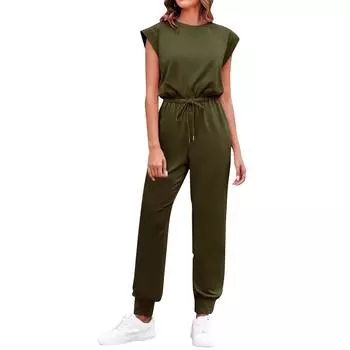Женский повседневный свободный комбинезон с брюками-карго без рукавов, широкий брючный комбинезон с карманами L армия зеленый