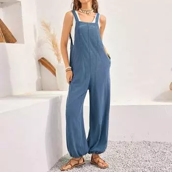 Женский повседневный свободный комбинезон с брюками-карго без рукавов, широкий брючный комбинезон с карманами L
