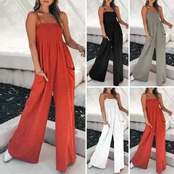 Женский повседневный свободный комбинезон с карманами, летний пляжный комбинезон без рукавов в стиле бохо, идеально подходящий для отдыха M серый