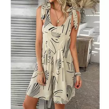 Женский повседневный свободный комбинезон с принтом и висячим воротником Комбинезон с висячим воротником S бежевый