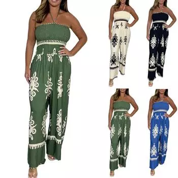 Женский повседневный свободный комбинезон с принтом, подтяжками и широкими штанинами, комбинезон с широкими штанинами L армия зеленый