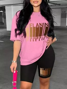 Женский повседневный свободный комплект из двух предметов с короткими рукавами XXL белый