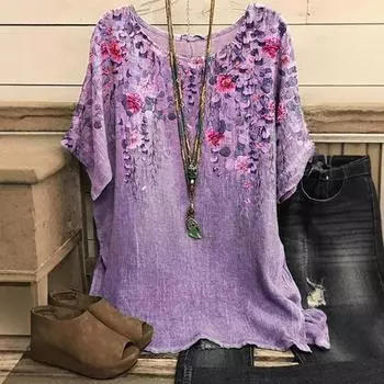 Женский повседневный свободный модный топ с коротким рукавом и круглым вырезом с цифровым принтом M