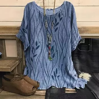 Женский повседневный свободный модный топ с коротким рукавом и круглым вырезом с цифровым принтом M