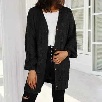 Женский повседневный свободный однотонный кардиган с длинными рукавами, свитер, верхняя одежда L