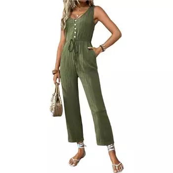 Женский повседневный свободный однотонный комбинезон без рукавов с завязками на талии S