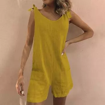 Женский повседневный свободный однотонный комбинезон с карманами и безрукавным комбинезоном XL жёлтый