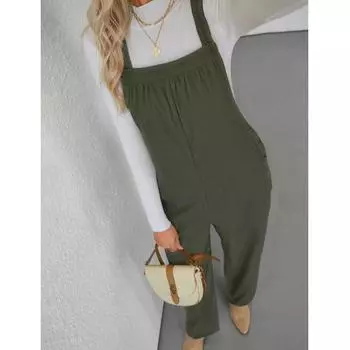 Женский повседневный свободный однотонный вельветовый комбинезон с карманами, модные брюки S армия зеленый