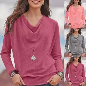 Женский повседневный свободный пуловер с длинными рукавами и нерегулярной индивидуальностью, топы больших размеров S серый