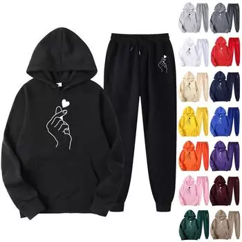 Женский повседневный свободный пуловер с длинными рукавами, толстовка с капюшоном на шнурке и принтом «День святого Валентина», из двух частей M бежевый