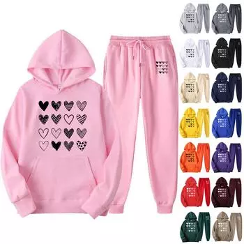 Женский повседневный свободный пуловер с длинными рукавами, толстовка с капюшоном на шнурке и принтом «День святого Валентина», из двух частей L бежевый