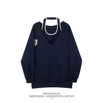 Женский повседневный свободный свитер и костюм-двойка без бретелек с халтер-воротником 2025 года на весну и осень XL