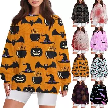 Женский повседневный свободный свитер с круглым вырезом и длинными рукавами с принтом и карманом XL винный