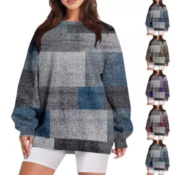 Женский повседневный свободный свитер с круглым вырезом и длинными рукавами с принтом и карманом L кофейный