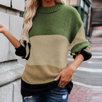 Женский повседневный свободный свитер в полоску с цветными блоками, большой размер, круглый вырез M