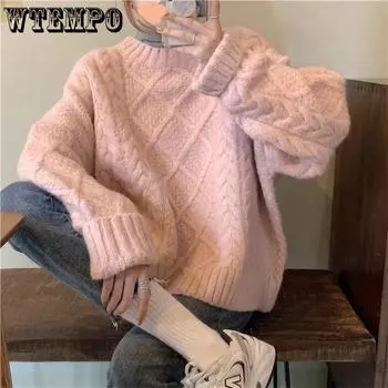 Женский повседневный свободный свитер, вязаные джемперы с короткими рукавами, вязаные крючком пуловеры, уличная зимняя одежда M синий