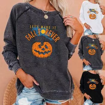 Женский повседневный свободный свободный свитер с круглым вырезом и длинными рукавами на Хэллоуин, толстовка с капюшоном