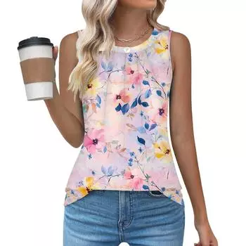 Женский повседневный свободный топ без рукавов с круглым вырезом, футболка, летние майки для женщин, майка-камисоль, базовые топы без рукавов M розовый