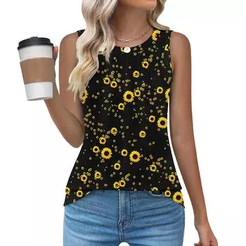 Женский повседневный свободный топ без рукавов с круглым вырезом, футболка, летние майки для женщин, майка-камисоль, базовые топы без рукавов L чёрный