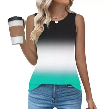 Женский повседневный свободный топ без рукавов с круглым вырезом, футболка, летние майки для женщин, майка-камисоль, базовые топы без рукавов L зелёный