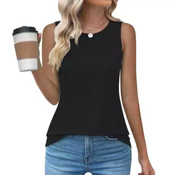 Женский повседневный свободный топ без рукавов с круглым вырезом, футболка, летние майки для женщин, майка-камисоль, базовые топы без рукавов S чёрный