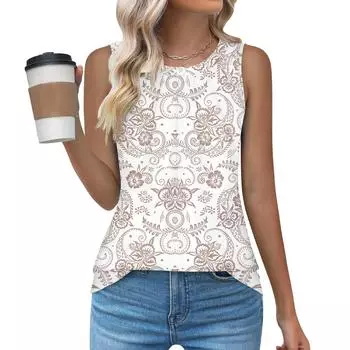 Женский повседневный свободный топ без рукавов с круглым вырезом, футболка, летние майки для женщин, майка-камисоль, базовые топы без рукавов XXL бежевый