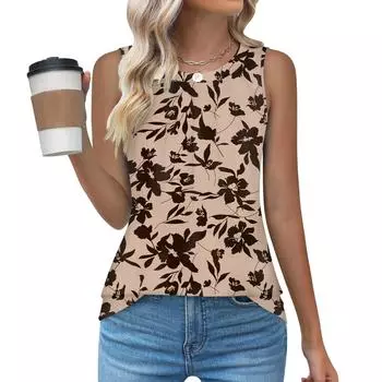 Женский повседневный свободный топ без рукавов с круглым вырезом, футболка, летние майки для женщин, майка-камисоль, базовые топы без рукавов M верблюд