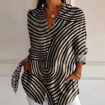 Женский повседневный свободный топ на пуговицах с цветными блоками на весну и осень S