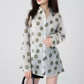 Женский повседневный свободный топ с длинными рукавами и воротником-стойкой S белый