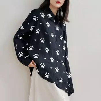 Женский повседневный свободный топ с длинными рукавами и воротником-стойкой L чёрный