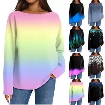 Женский повседневный свободный топ с круглым вырезом и длинными рукавами с принтом L