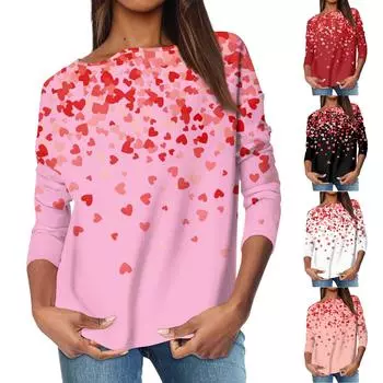 Женский повседневный свободный топ с круглым вырезом и длинными рукавами с принтом M розовый