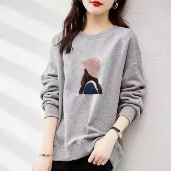 Женский повседневный свободный топ с круглым вырезом на весну и осень, свитер большого размера, свободный, ленивый, повседневный, универсальный, с принтом, с длинными рукавами XS розовый