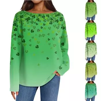 Женский повседневный свободный топ с круглым вырезом и длинными рукавами с принтом S