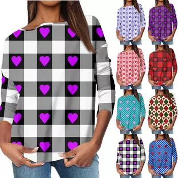 Женский повседневный свободный топ с круглым вырезом и длинными рукавами с принтом L