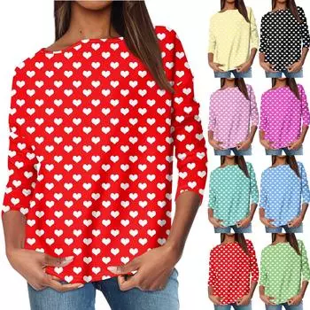 Женский повседневный свободный топ с круглым вырезом и длинными рукавами с принтом S