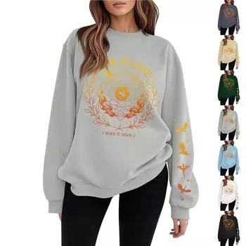 Женский повседневный свободный топ с круглым вырезом и длинными рукавами с капюшоном M чёрный