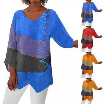 Женский повседневный свободный топ с v-образным вырезом и нерегулярным подолом с длинными рукавами L оранжевый