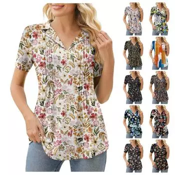 Женский повседневный свободный универсальный топ с короткими рукавами и принтом L